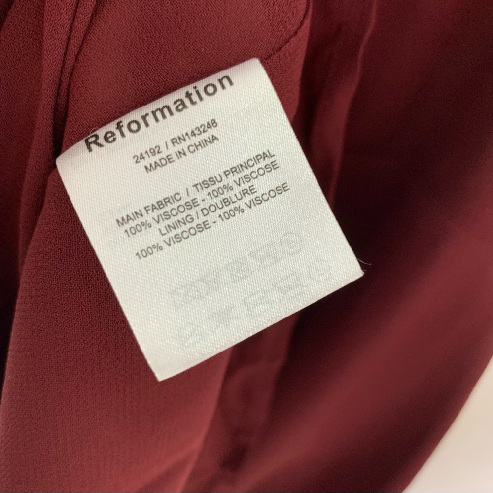 REFORMATION Embry Dress Burgundy Plum Sleeveless Ruffle Tie Straps Chiffon 8 NWT - Picture 9 of 14